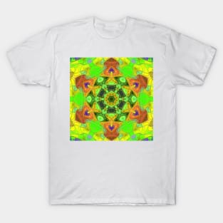 Mosaic Mandala Flower Green Yellow and Orange T-Shirt